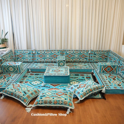 Turkish Sofa Set Turquoise Sofa U Shape Majlis Sofa Etsy