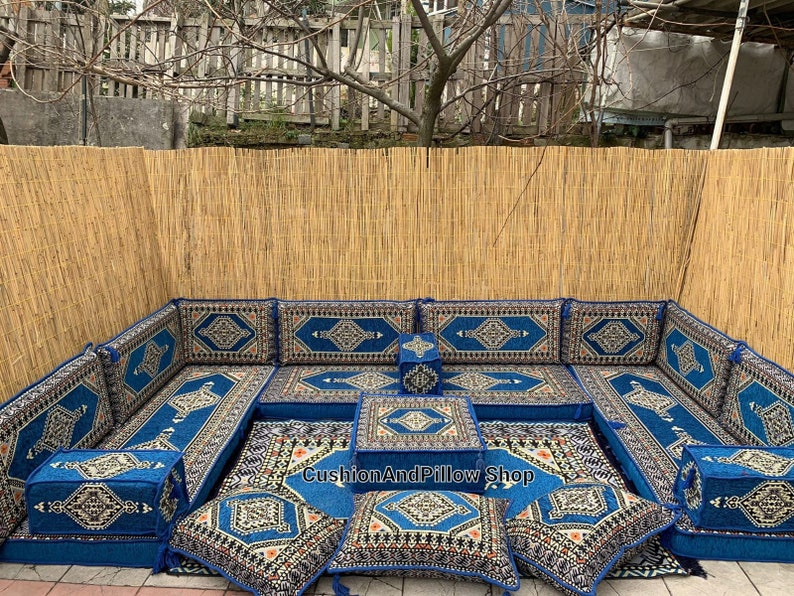 Arabic Sofa Set, Blue Sofa, L Shape Majlis Sofa, Bohemian Home Decor