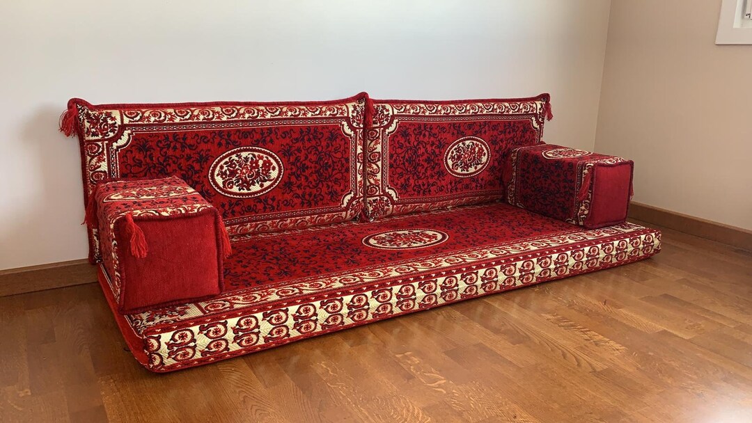 White Red Majlis Sofa, Arabic Style Floor Sofa, Floor Seating Sofa