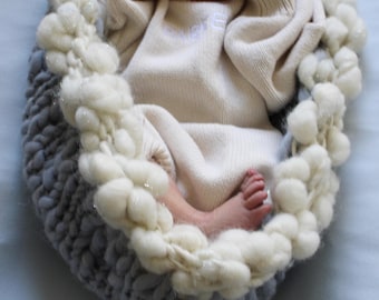 Hand Knitted Merino Wool Baby Cocoon – Chocolate Brown, Newborn Photo Prop
