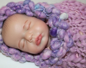 Hand-Knitted Merino Wool Baby Cocoon - Purple Newborn Photo Prop