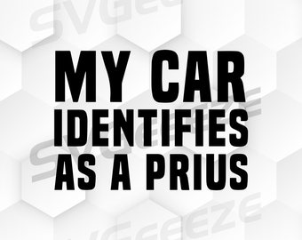 Könnte beinhalten: Schwarz-weißer Text auf einem weißen sechseckigen Hintergrund. Der Text lautet "Mein Auto identifiziert sich als Prius."