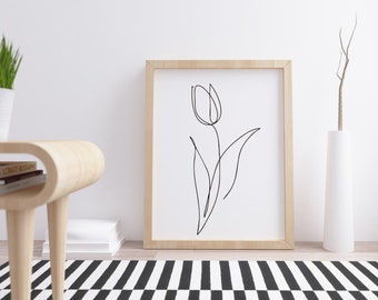 Arte imprimible de tulipán de una línea