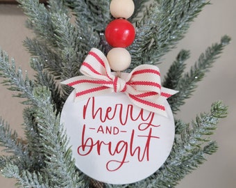Merry & Bright | Wood | Christmas Tree Ornament | Rustic | Farmhouse