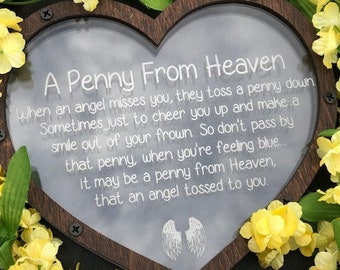 Penny from Heaven Wood and Acrylic Bank, Memorial Gift, Sympathy, Heaven, Angels