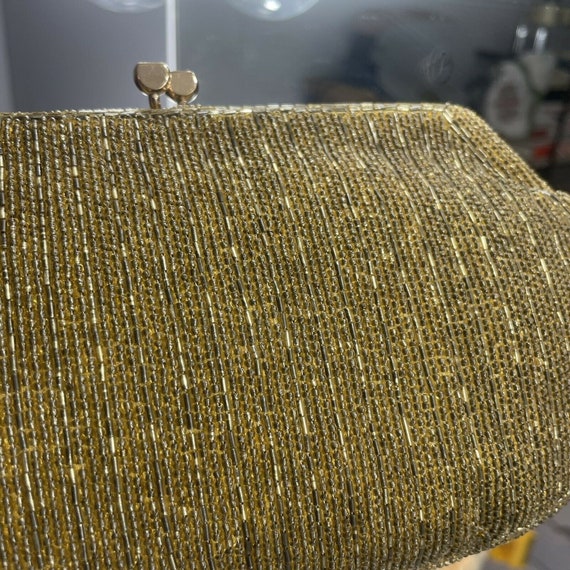 Vintage Richere Gold Beaded Clutch Handbag - image 3