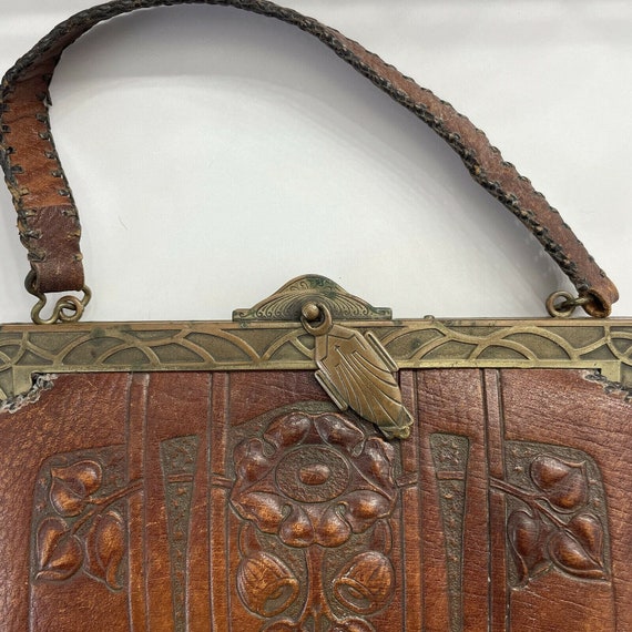 Antique Hand Tooled “Rochelle” Leather Bag Purse - image 2