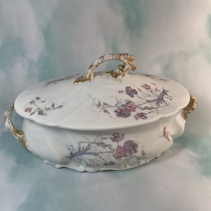 Antique Leonard Vienna Austria Porcelain Flower Lidded Serving Dish