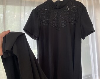 Arianna By Rachel Kaye Long Black Short Sleeve Dress Beaded Accents Sz 16w