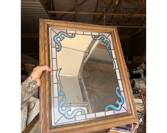 Vintage Retro 80’s Simulated Fuax Stained Glass Mirror Framed Lightweight