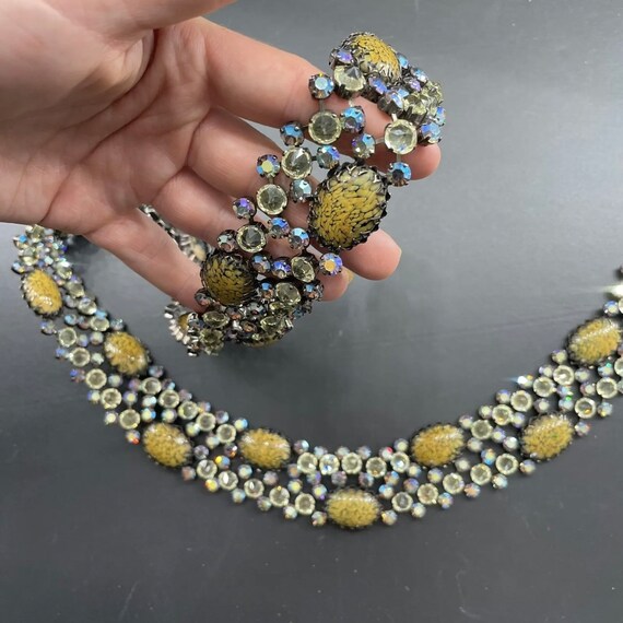 Vtg. Schreiner Belt Yellow Art Glass Stones & Wat… - image 2