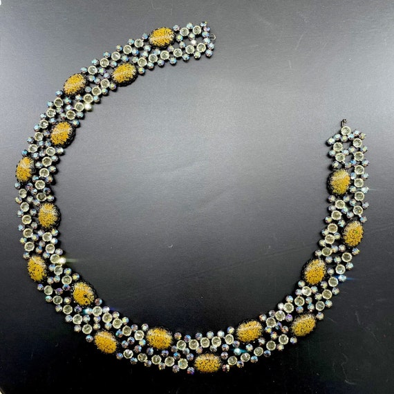 Vtg. Schreiner Belt Yellow Art Glass Stones & Wat… - image 1