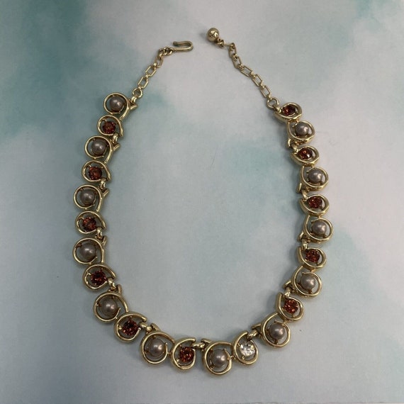 Vtg. Trifari Gold Tone Stone Pearl Adjustable Nec… - image 2