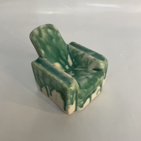 Vtg Céramique Verte Et Blanche Dripglaze Fauteuil Inclinable Figurine Made in Ireland