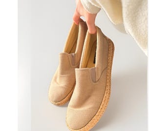 Sperry herenmaat 10 lichtbruin rieten geweven jute zool bootschoenen slip-ons