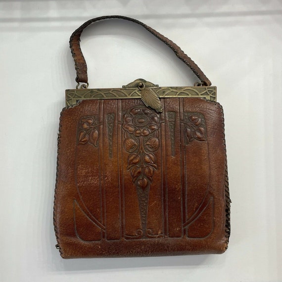 Antique Hand Tooled “Rochelle” Leather Bag Purse - image 1