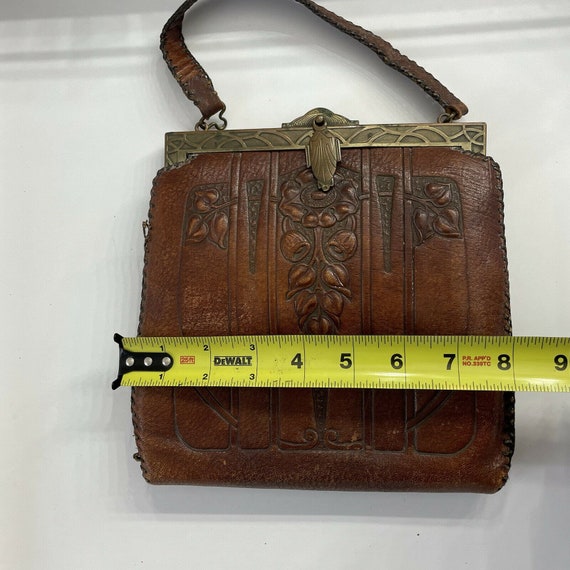 Antique Hand Tooled “Rochelle” Leather Bag Purse - image 10