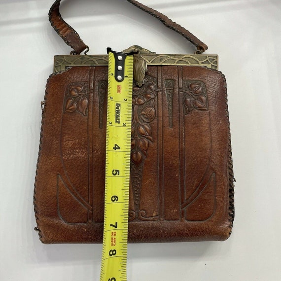 Antique Hand Tooled “Rochelle” Leather Bag Purse - image 9