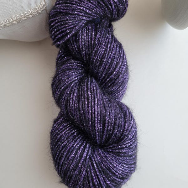Indigo- DK Weight Metallic Sparkle, Mohair Wool Acrylic Nylon Blend Yarn with Sparkle 50gr (1.75oz) 200m (218yds)