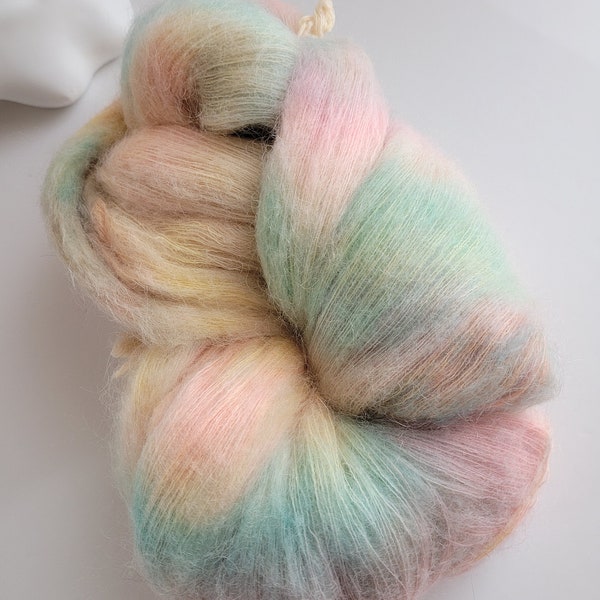 PASTRY, 230 gr super kid mohair, Speckled, Variegated, Indie Dyer, Mint, Peach, Yellow, Blue, Orange, Hand Dyed Yarn