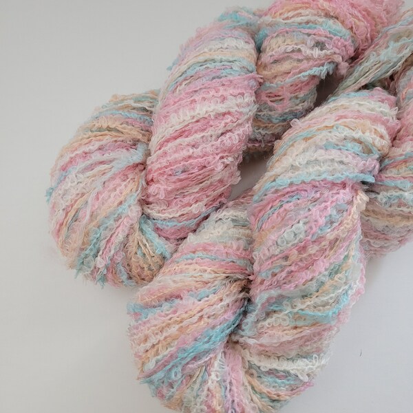 Marshmallows-50gr,Boucle Hand-dyed Semi-solid Yarn,DK Boucle yarn, light and full of loops, Colorful art yarn, Knit Crochet Canada