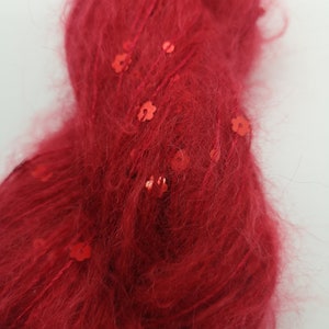 Mohair frisado com lantejoulas, fio Soft Art para tricô crochê, mohair vermelho 50gr