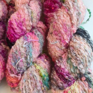 strawberry milkshakeBoucle Hand-dyed Yarn, bulky Boucle yarn, light and full of loops, Worsted Wool, 100% Wool yarn 100gr