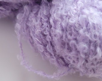 Lavender - Light Purple Fuzzy Super Soft boucle yarn 100gr 300y/ 70wool,30nylon