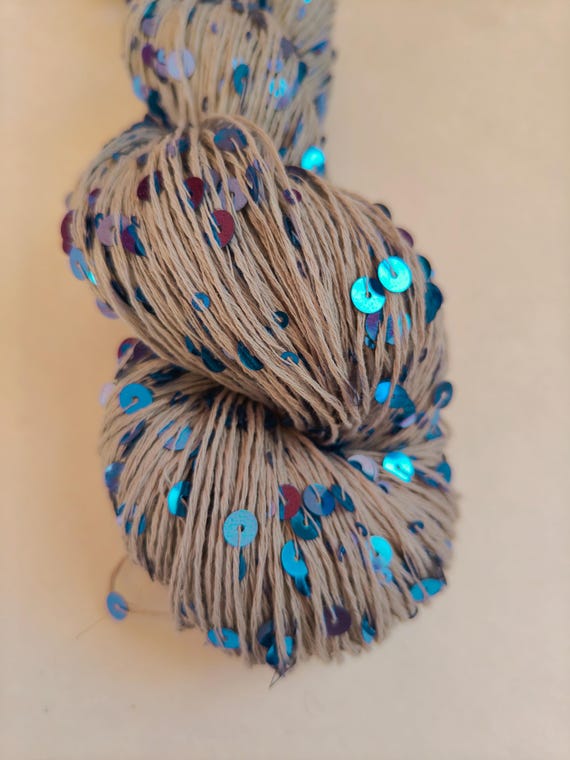 Shimmering Paillettes Yarn for Knitting, Crochet & Weaving  85% Cotton, 15 Pailette 100g/200m  4 worsted