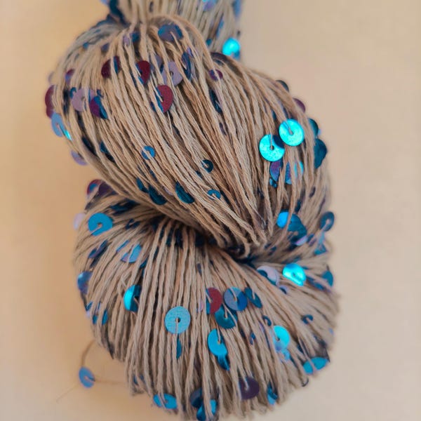Shimmering Paillettes Yarn for Knitting, Crochet & Weaving 85% Cotton, 15 Pailette 100g/200m 4 worsted