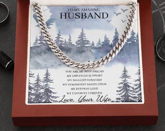 To My Husband Message Card Jewelry Gift | Cuban Link Chain with Message Card | Gift from Wife