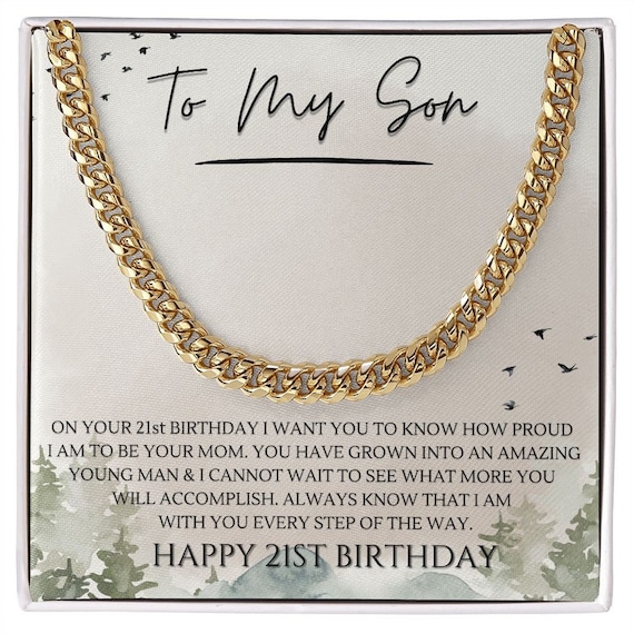 Sentimental Son Gifts from Mom, Son Cuban Chain Necklace, Mother to Son Gifts, Gifts for Son Birthday, Unique Gifts for Son from Mother, 14K Yellow