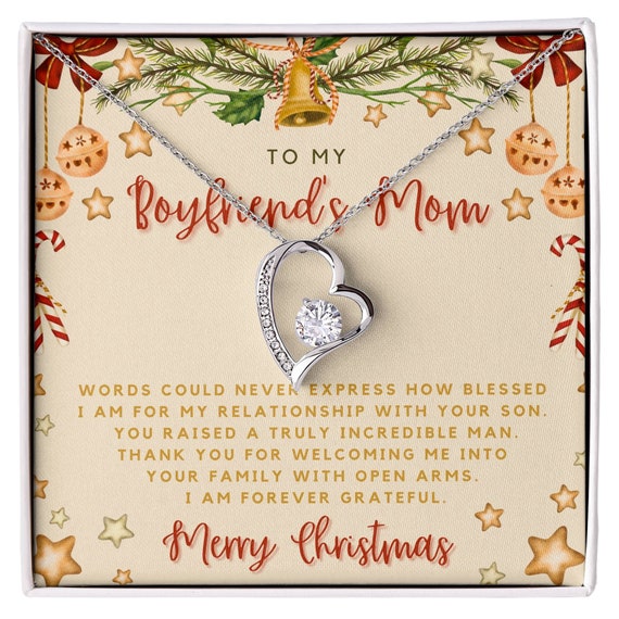 To My Boyfriends Mom Christmas Message Card Jewelry Heart Necklace