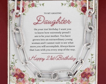 Daughter 21st Birthday Message Card Jewelry Gift from Mom | Trendy Paperclip Necklace with Message Card | Link Chain Necklace Gift