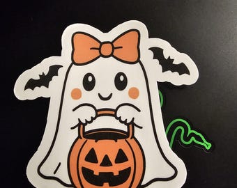 Kawaii Ghost Halloween Sticker, Laptop Decal