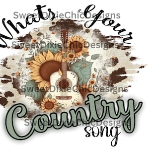 cowprint sunflower guitar floral country western png