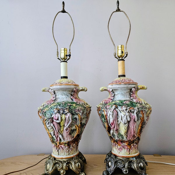 Italian Porcelain Capodimonte 3-Way Table Lamps