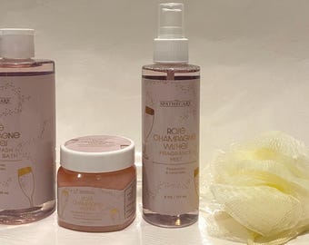 Body Wash Gift Set (w/ Body Wash & Bubble Bath, Fragrance Mist, Body Scrub and Mesh Bath Sponge!! ) -
