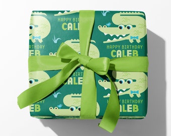 Alligator Birthday Name Wrapping Paper, Personalized Custom Crocodile Gift Wrap, Baby & Kids