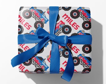 Monster Truck Wrapping Paper, Personalized Name Custom Gift Wrap, Birthday, Christmas, Holiday Kids