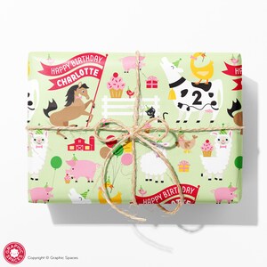 Farm Animal Party Birthday Name Wrapping Paper, Personalized Custom Barnyard Gift Wrap, Baby & Kids