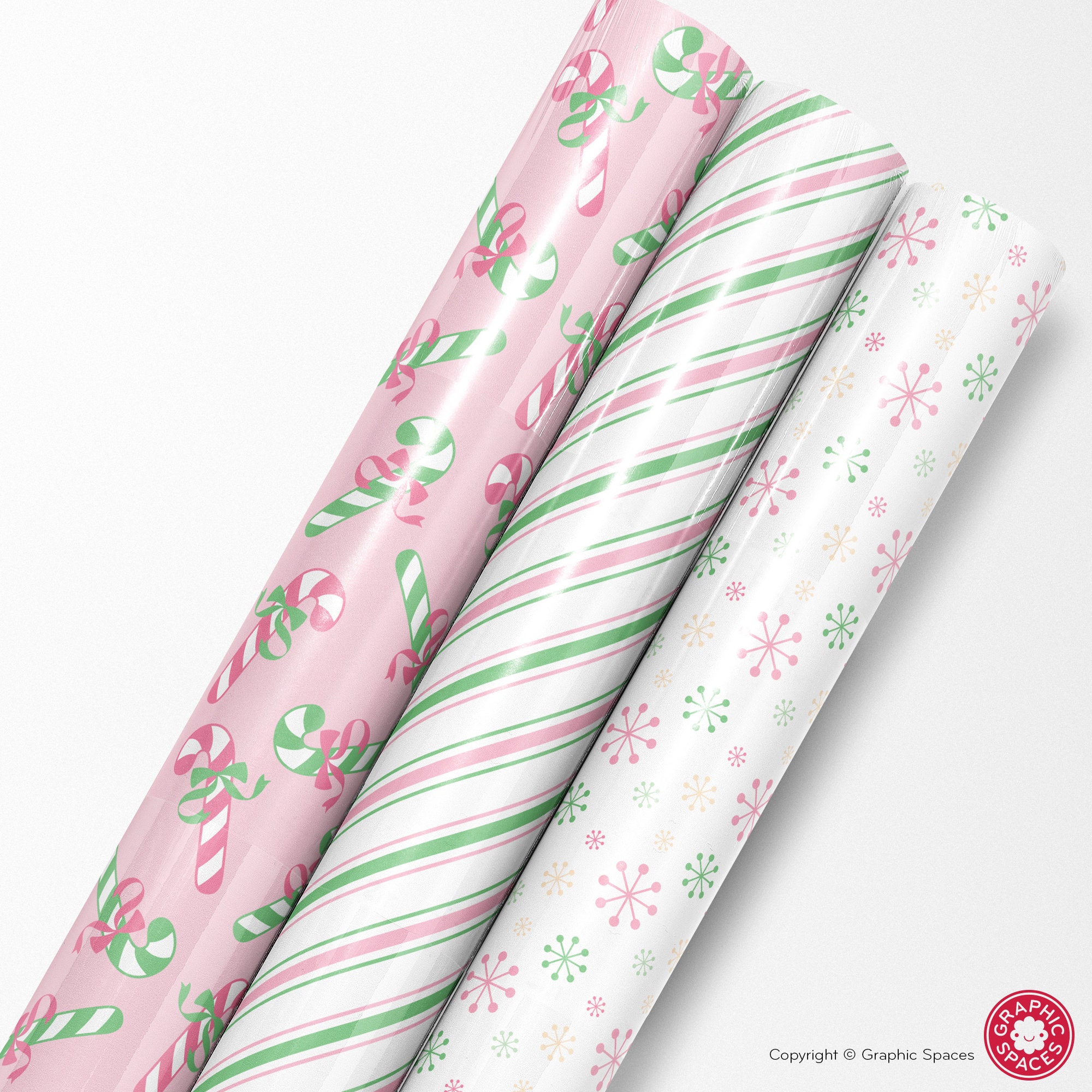 White/Pink/Green Modern Floral & Summer Leaves Wrapping Paper - 3 Roll  Pack