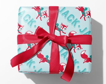 Christmas Fox Wrapping Paper, Personalized Name Custom Woodland Animal Gift Wrap, Baby & Kids