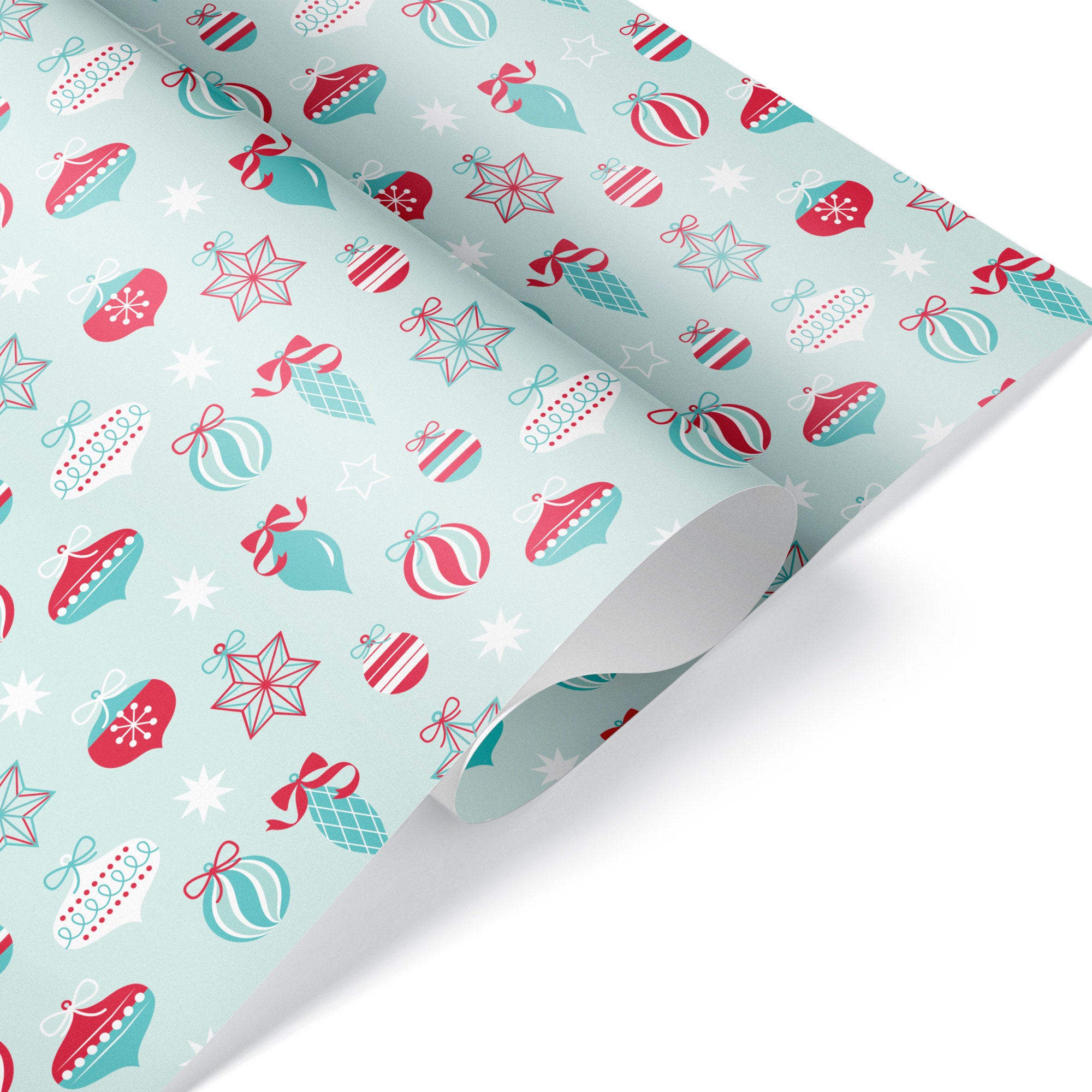 Cute Colorful Retro Christmas Ornament Thick Wrapping Paper, Xmas Winter  Holiday, Pink Celebration Theme (12 foot x 30 inch roll)