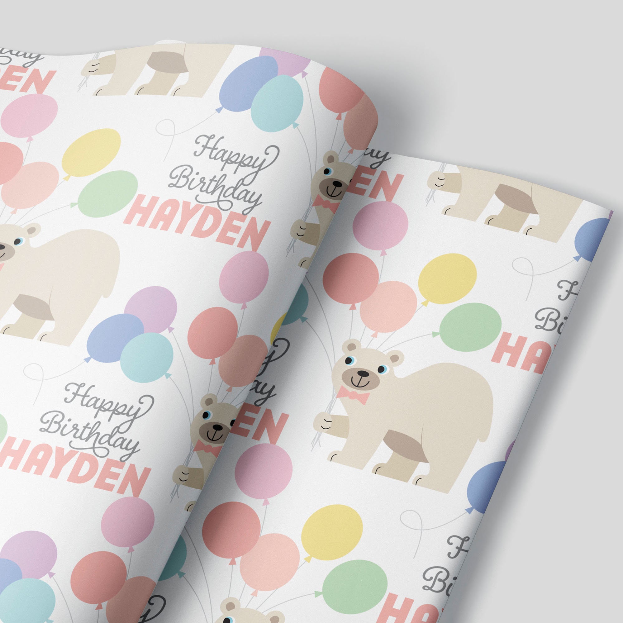 Woodland Bear Christmas Name Wrapping Paper, Personalized Gift