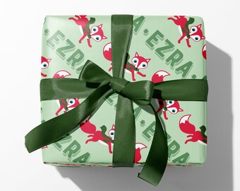 Christmas Fox Wrapping Paper, Personalized Name Custom Winter Animal Gift Wrap, Baby & Kids