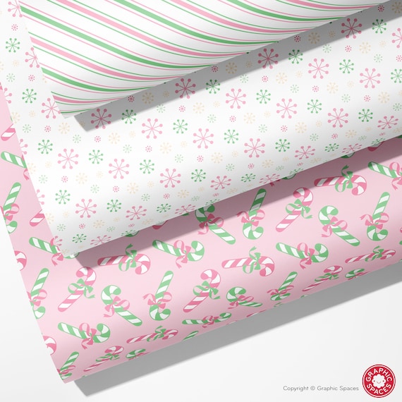 White/Pink/Green Modern Floral & Summer Leaves Wrapping Paper - 3 Roll  Pack