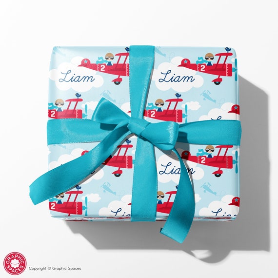 Airplane BOY Wrapping Paper, Personalized Name, Birthday, Baby Shower,  Custom Gift Wrap, Baby & Kids 