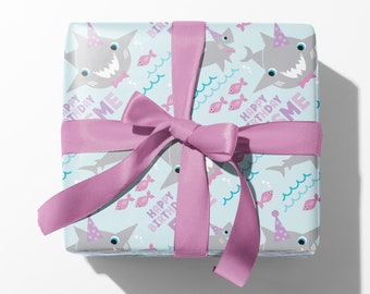 customized gift paper Shark Birthday Wrapping Paper, Personalized Name Custom Gift Wrap, Baby & Kids