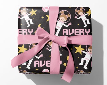 Astronaut Girl Name Wrapping Paper, Personalized Outer Space Custom Gift Wrap, Birthday, Baby & Kids